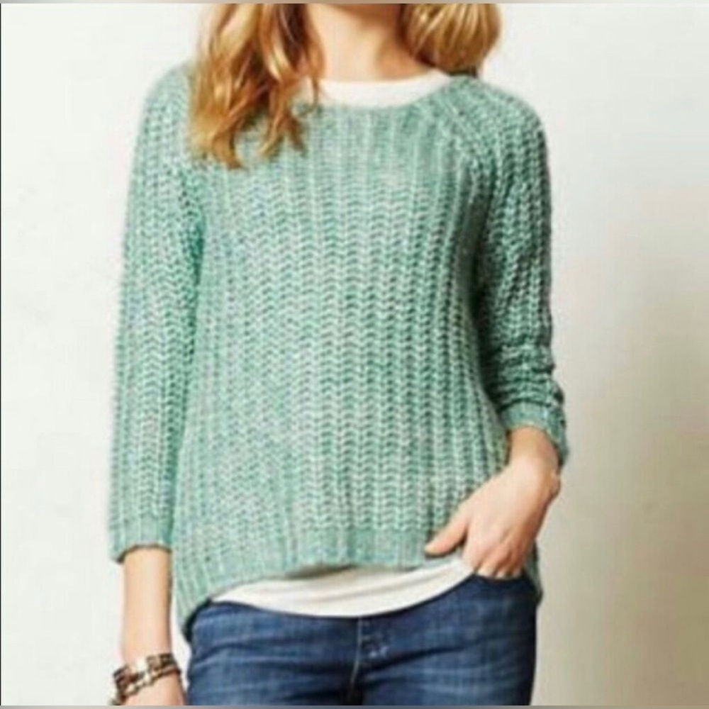 Anthropologie Knitted and Knotted Green Sparkle Sweater S